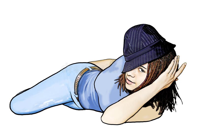 Woman with a hat lying down. Woman with a hat lying down