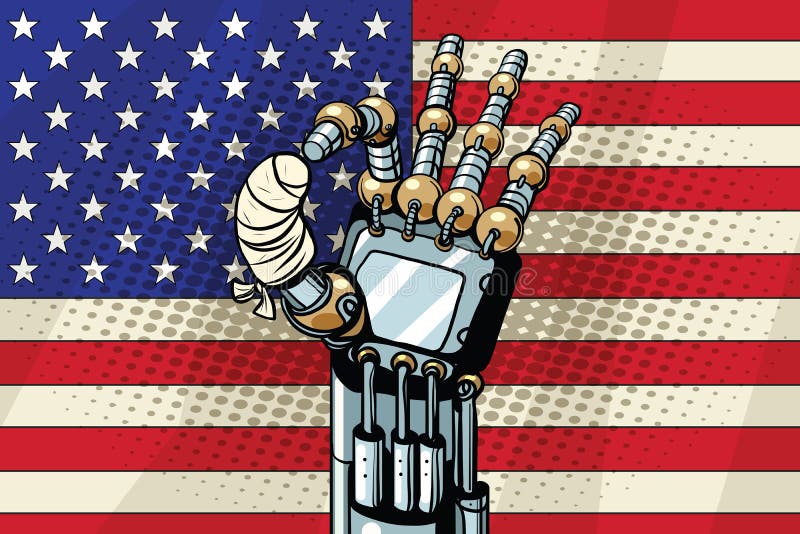 Жест О'КЕЙ робота, флаг США Сломленный перевязанный палец бесплатная иллюстрация Жест О'КЕЙ робота, флаг США Сломленный перевязанный палец бесплатная иллюстрация