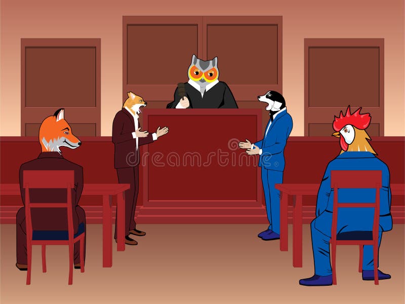 Vector illustration of a courtroom scene with animal-people. Vector illustration of a courtroom scene with animal-people