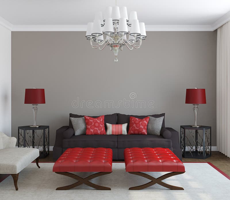 Modern living-room interior. Frontal view. 3d render. Modern living-room interior. Frontal view. 3d render.