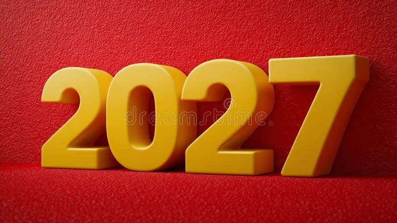Жирный желтый 2027 номера на ярком красном фоне Новый год баннер Цифровой дизайн Минимализм иллюстрация штока