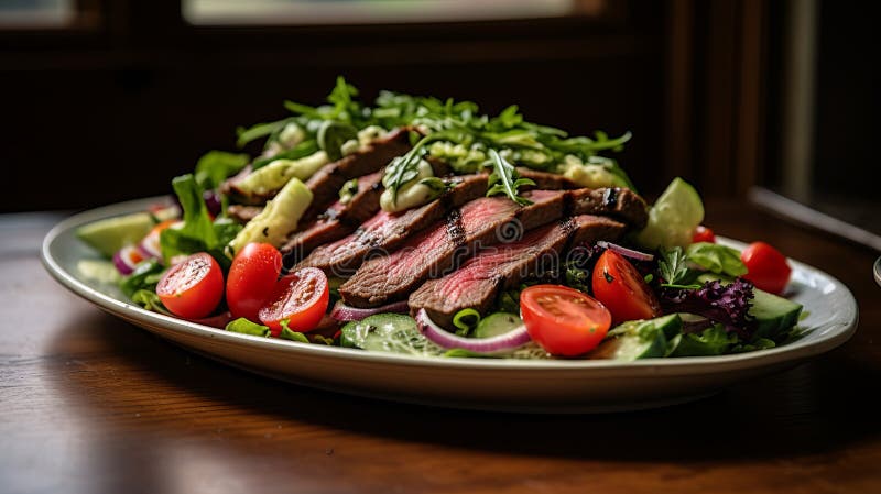 жирный и вкусный : изумительный салат из стейка. иллюстрация штока