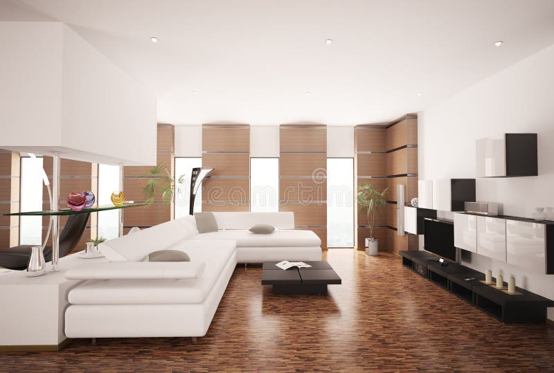 Modern living room with white sofa and LCD interior 3d render. Modern living room with white sofa and LCD interior 3d render