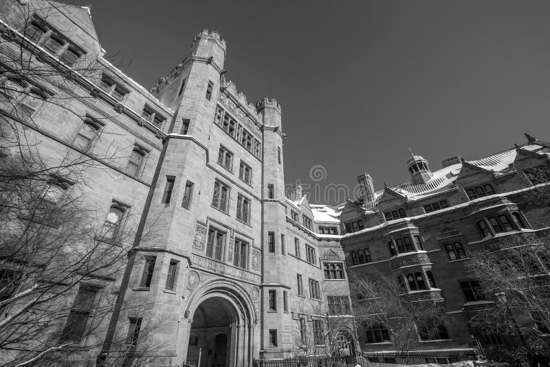 Yale university buildings in winter after snow storm Linus in New Haven, CT USA in black and white. Yale university buildings in winter after snow storm Linus in New Haven, CT USA in black and white