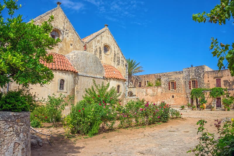 The backyard of the Arkadi Monastery at Crete. Greece. It was built in the 16th century and almost destructed in 1866 by the Ottomans. The backyard of the Arkadi Monastery at Crete. Greece. It was built in the 16th century and almost destructed in 1866 by the Ottomans.