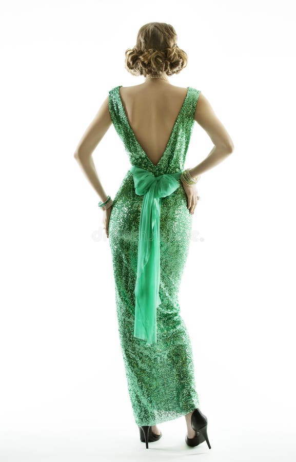 Задняя часть в ретро платье sequin моды, элегантный винтажный стиль женщины стоковые изображения Задняя часть в ретро платье sequin моды, элегантный винтажный стиль женщины стоковые изображения