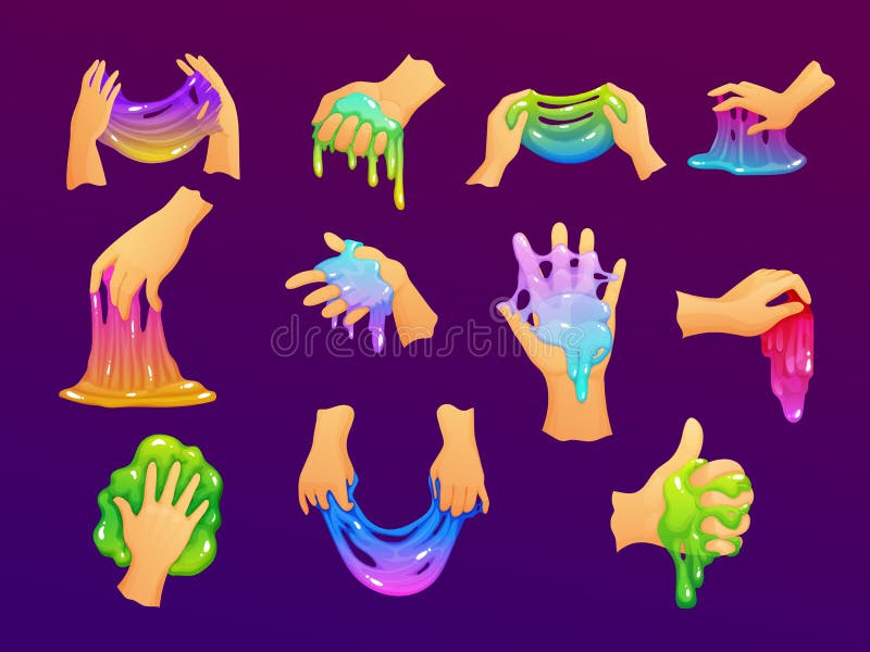 Забавные яркие домашние slimes держит в руках. бесплатная иллюстрация