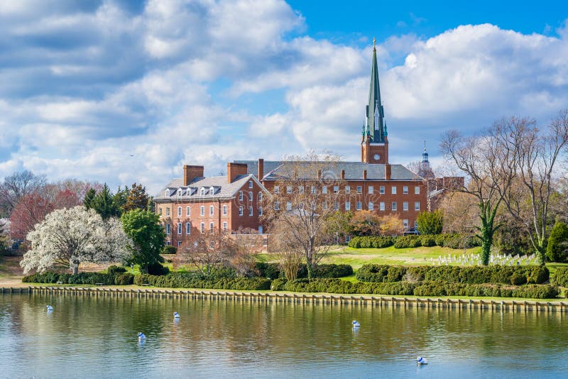 Spa Creek and St. Mary`s Church, in Annapolis, Maryland. Spa Creek and St. Mary`s Church, in Annapolis, Maryland.