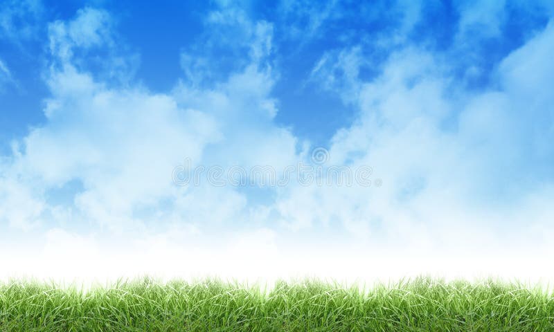 A green, eco nature background with a bright blue sky of clouds and green grass on the bottom. Add your message to the copyspace area. Use it for an environment or season concept. A green, eco nature background with a bright blue sky of clouds and green grass on the bottom. Add your message to the copyspace area. Use it for an environment or season concept.