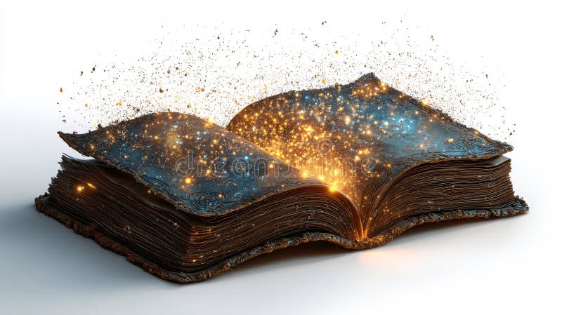 Завораживающая волшебная книга на белом фоне Профессиональная фантазия Концепция иллюстрация штока