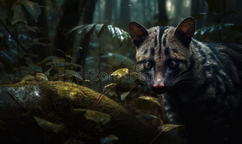 загадочная фотография ночной охотницы на цивилизованного кота, запечатленного в естественной среде обитания и расположенного среди иллюстрация вектора