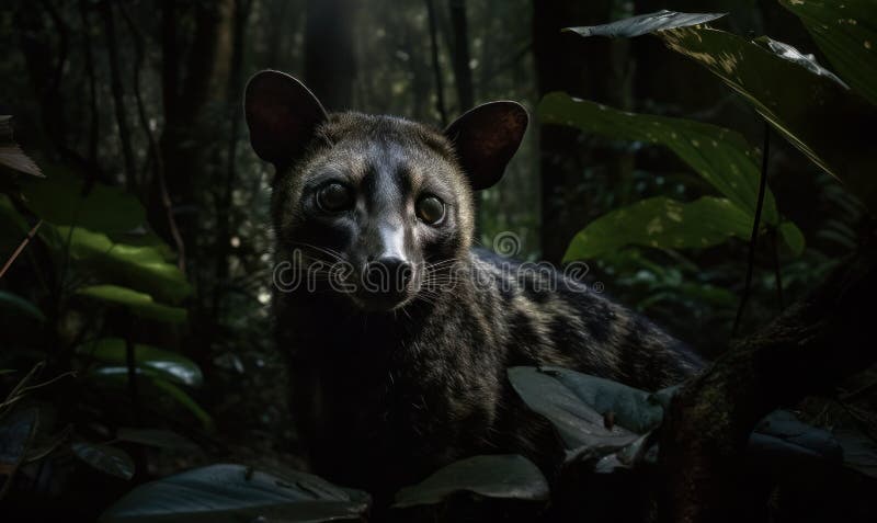 загадочная фотография ночной охотницы на цивилизованного кота, запечатленного в естественной среде обитания и расположенного среди иллюстрация вектора