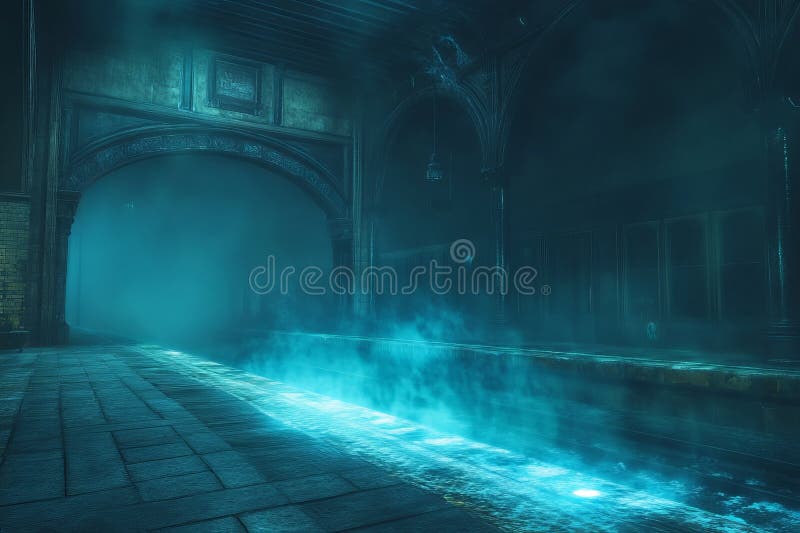 Загадочный туманный вокзал с Ethereal Blue Light бесплатная иллюстрация