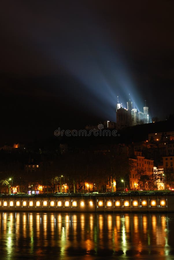 Illuminated riverside with basillica of Fourviere (Lyon/France). Illuminated riverside with basillica of Fourviere (Lyon/France)