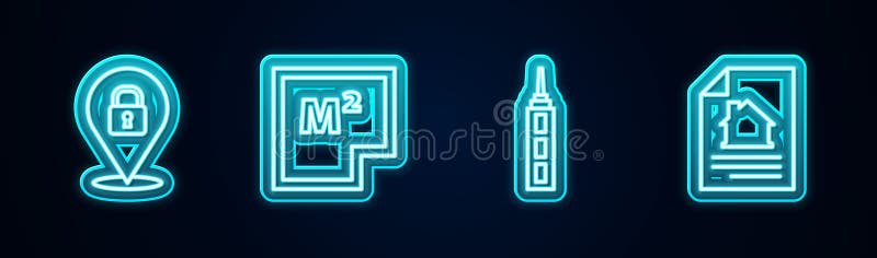 Задать линию Блока. Неоновый значок. Вектор бесплатная иллюстрация