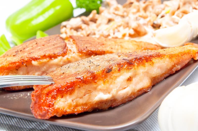 Зажженная salmon еда стоковое фото Зажженная salmon еда стоковое фото