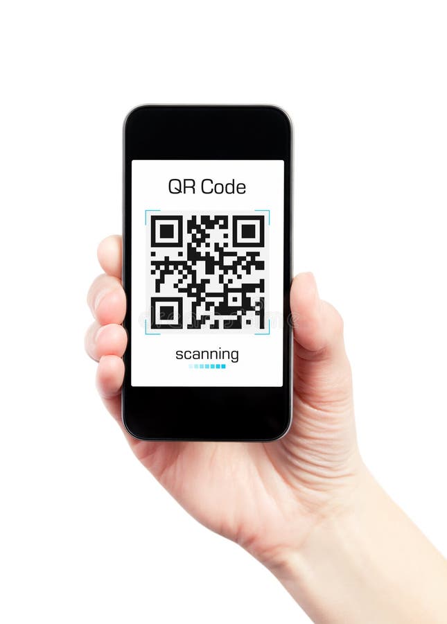 закодируйте блок развертки qr мобильного телефона удерживания руки стоковое фото