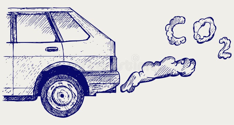 Close up of a car's fumes emissions in the traffic jam. Doodle style. Close up of a car's fumes emissions in the traffic jam. Doodle style