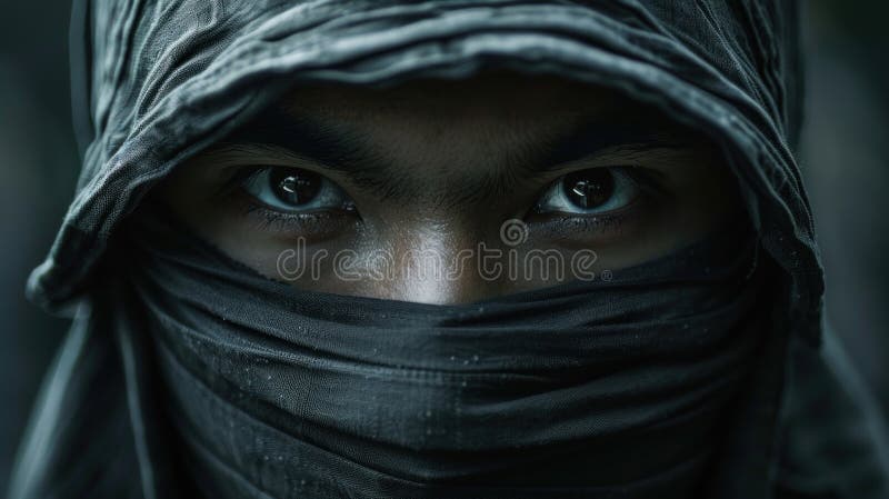 A close up image of a person covering their face with a black balaclava, hiding their eyebrows and eyelashes. The black cloth contrasts with their electric blue cap and the wrinkles on their forehead AI generated. A close up image of a person covering their face with a black balaclava, hiding their eyebrows and eyelashes. The black cloth contrasts with their electric blue cap and the wrinkles on their forehead AI generated