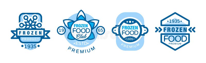 замороженная еда премиум продукт синий логотип вектор иллюстрация штока