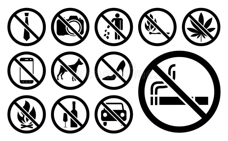 Запрет подписывает комплект черноты также вектор иллюстрации притяжки corel бесплатная иллюстрация Запрет подписывает комплект черноты также вектор иллюстрации притяжки corel бесплатная иллюстрация