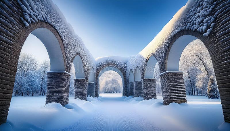 заснеженная арка : безмятежный зимний пейзаж стоковое изображение