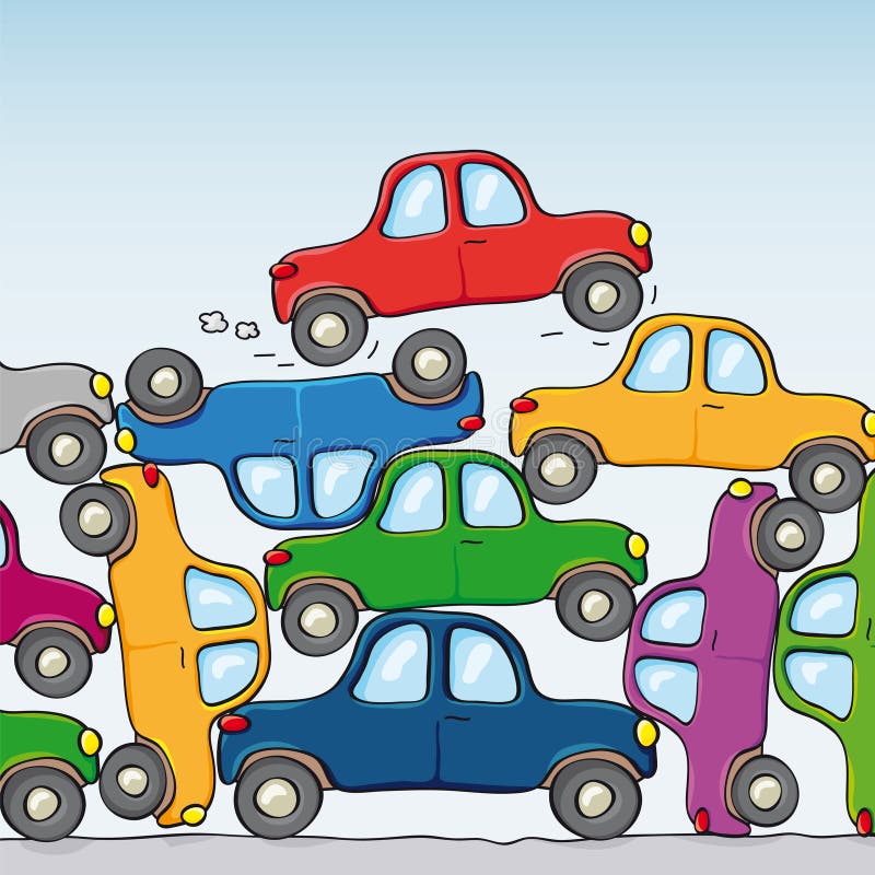 Illustration with many cars jam. Illustration with many cars jam