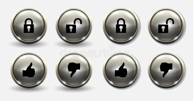 Gray button for lock unlock and thumbs up thumbs down. Gray button for lock unlock and thumbs up thumbs down