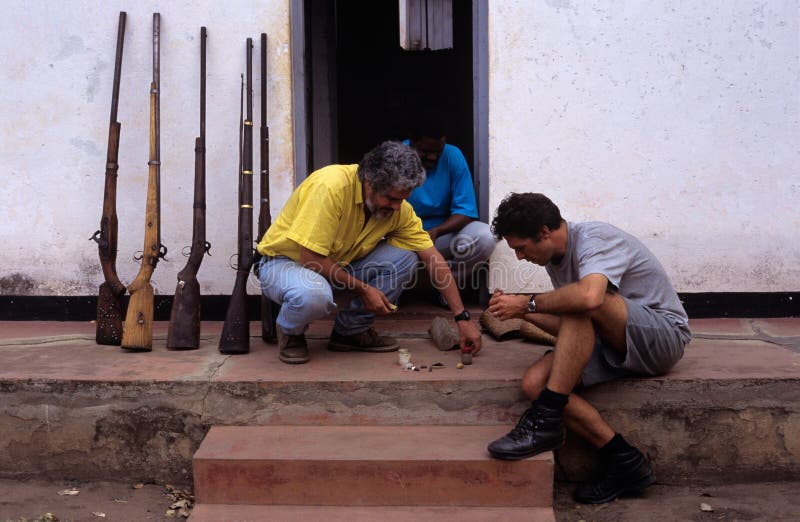 Captured poachers' guns in Mozambique. Captured poachers' guns in Mozambique.