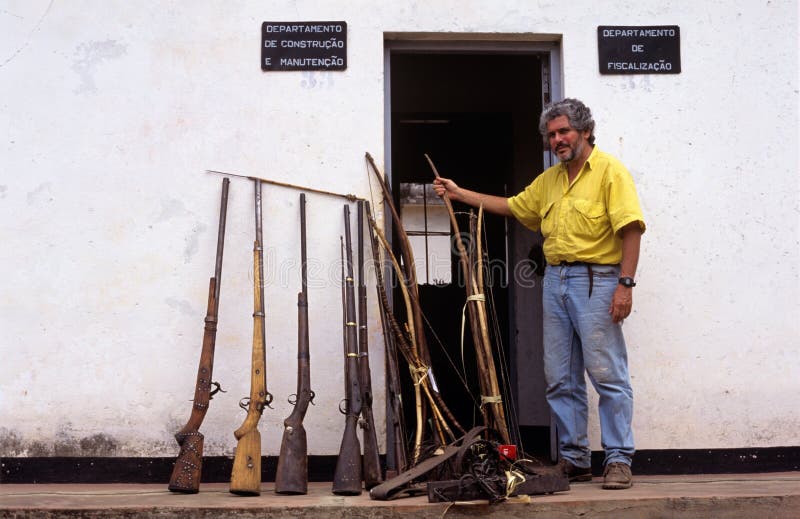 Captured poachers' guns and bows in Mozambique. Captured poachers' guns and bows in Mozambique.