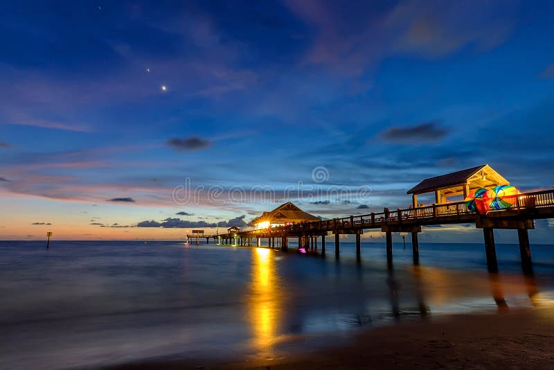 Sunset at Pier 60 in Clearwater Florida with blue sky and clouds. Sunset at Pier 60 in Clearwater Florida with blue sky and clouds