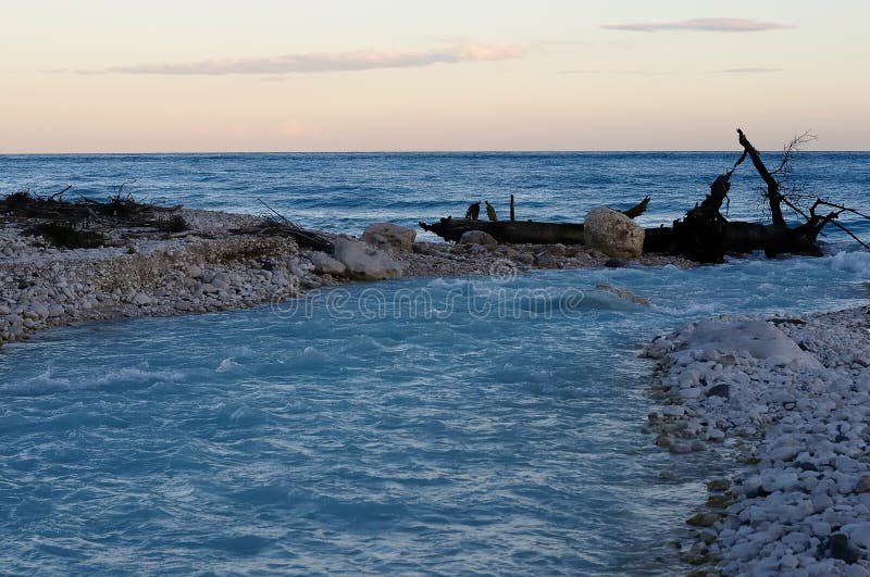 Заход солнца на пляже карибского моря, Доминиканской Республики стоковые фотографии rf