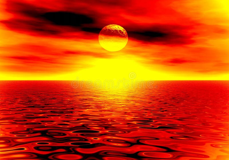 Fire sunset in the sea. Illustration. Fire sunset in the sea. Illustration