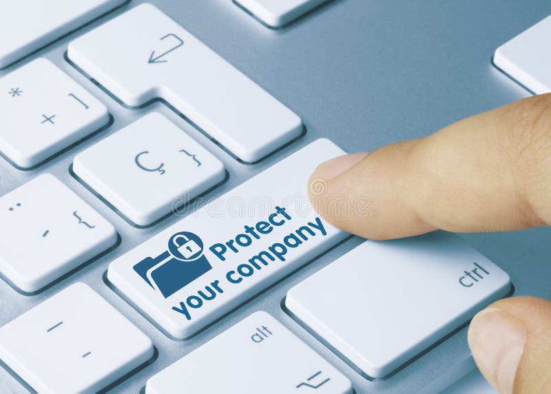 Защита компании - Надпись на клавише Blue Keyboard стоковые фотографии rf Защита компании - Надпись на клавише Blue Keyboard стоковые фотографии rf