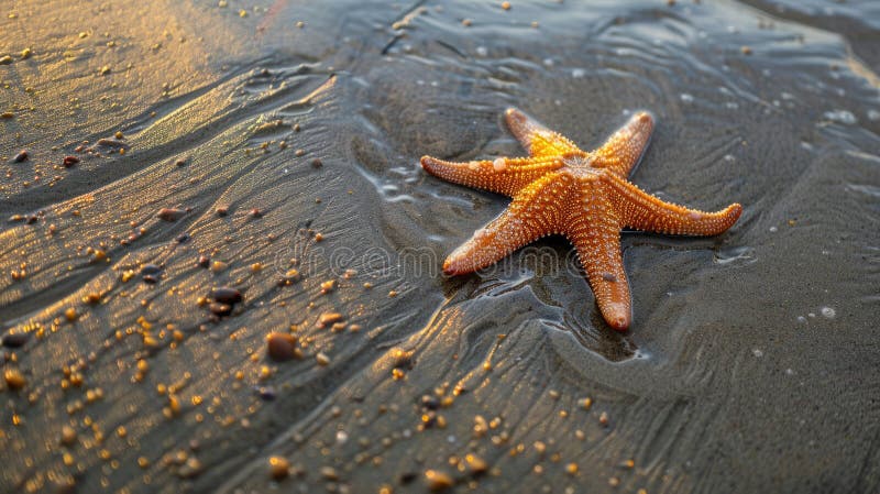 A starfish is resting on the sandy shore near the water, surrounded by terrestrial plants and animals. The natural landscape is peaceful, with the gesture of the starfish adding to the AI generated. A starfish is resting on the sandy shore near the water, surrounded by terrestrial plants and animals. The natural landscape is peaceful, with the gesture of the starfish adding to the AI generated