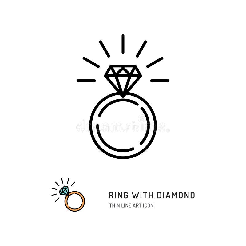 Ring With Diamond Icon, engagement and wedding ring. Line art design, Vector flat illustration. Ring With Diamond Icon, engagement and wedding ring. Line art design, Vector flat illustration