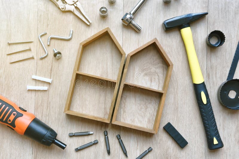 Здание и техническое обслуживание жилых помещений, DIY и строительные инструменты стоковая фотография rf