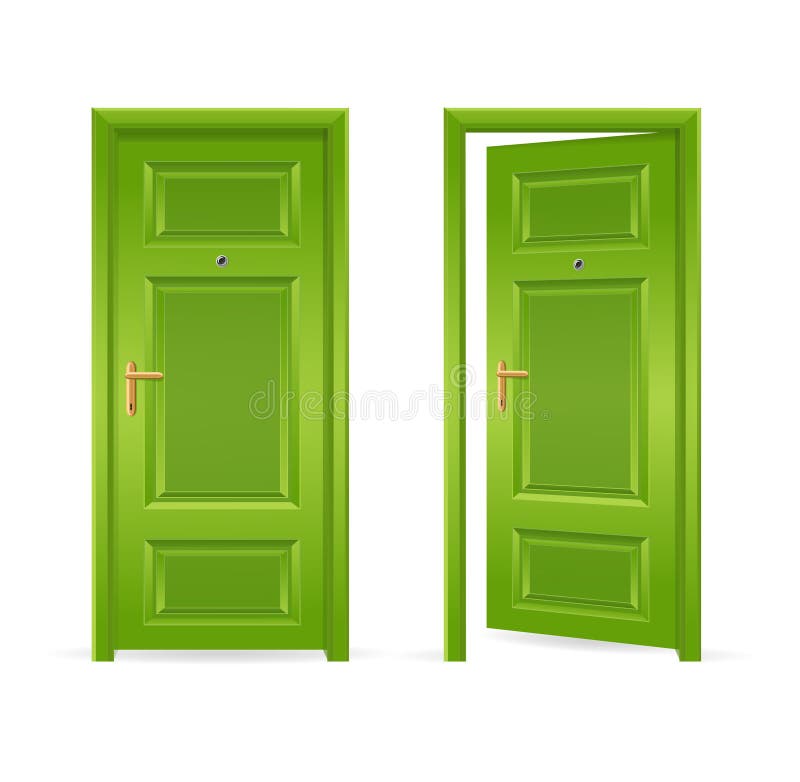 Green Door Open and Closed. Vector illustration. Green Door Open and Closed. Vector illustration
