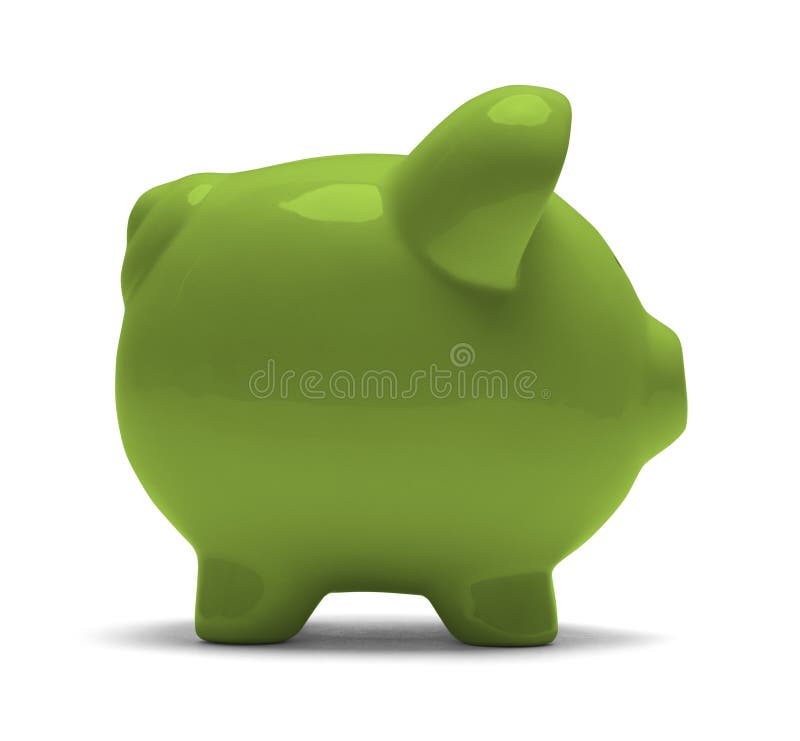 Green Piggy Bank Side View Isolated on White Background. Green Piggy Bank Side View Isolated on White Background.