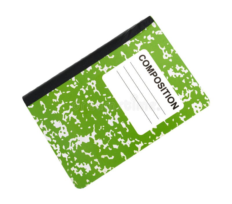 Top view of a green composition notebook on a white background. Top view of a green composition notebook on a white background.