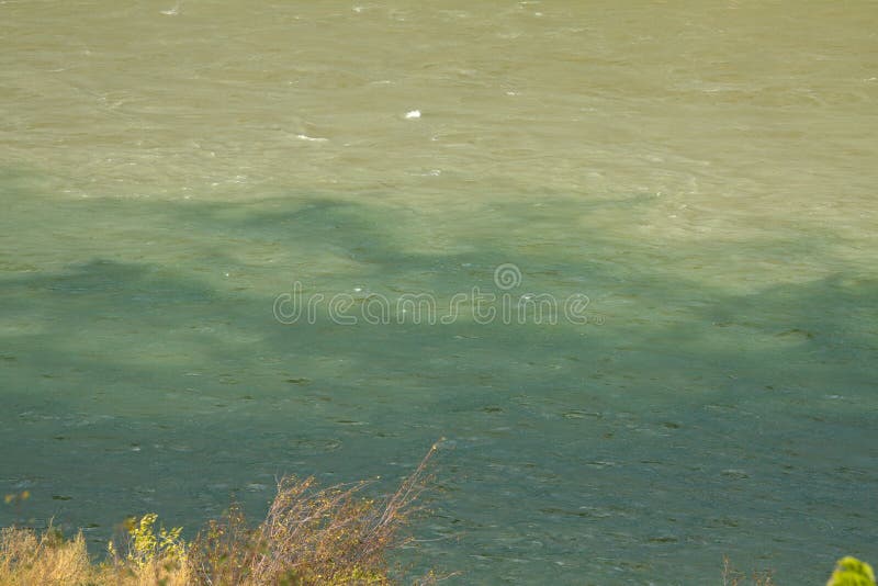 Green waters of the Thompson River mix with the muddier brownish waters of the Fraser River at Lytton, British Columbia, Canada. Green waters of the Thompson River mix with the muddier brownish waters of the Fraser River at Lytton, British Columbia, Canada