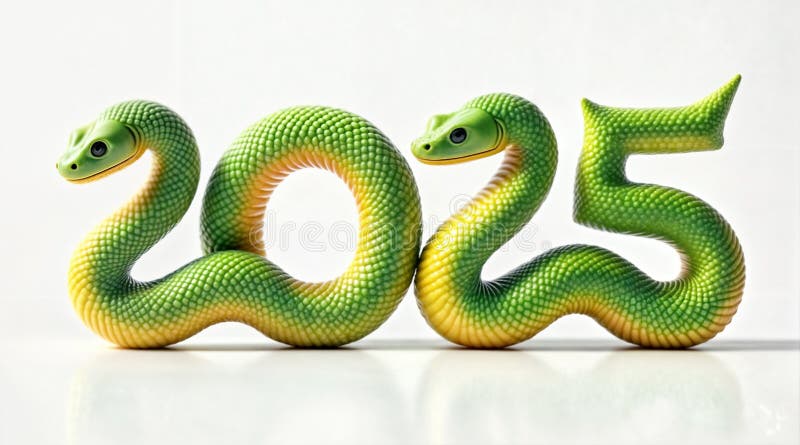 зеленые числа 2025 года с изолированной змеей на белом фоне 3d букет. символ китайского нового 2025 года бесплатная иллюстрация