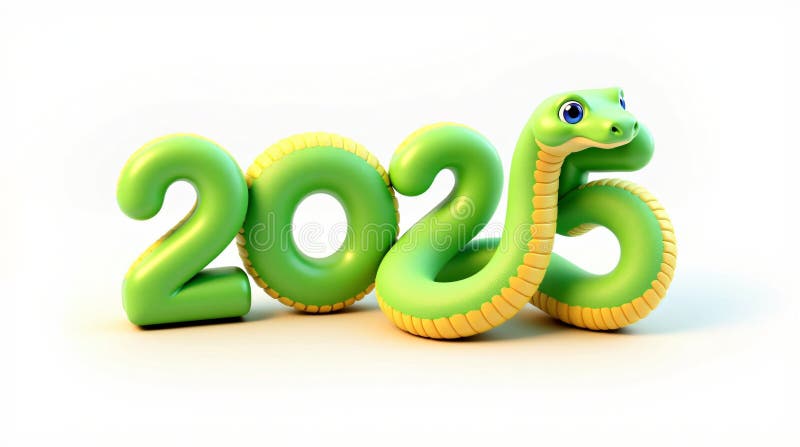 зеленые числа 2025 года с изолированной змеей на белом фоне 3d букет. символ китайского нового 2025 года иллюстрация вектора