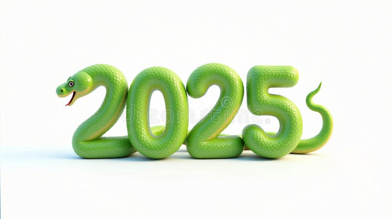 зеленые числа 2025 года с изолированной змеей на белом фоне 3d букет. символ китайского нового 2025 года иллюстрация вектора