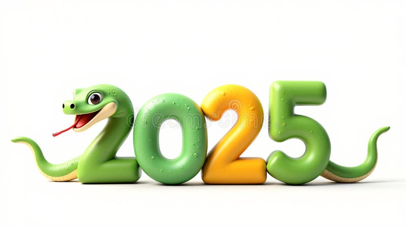 зеленые числа 2025 года с изолированной змеей на белом фоне 3d букет. символ китайского нового 2025 года иллюстрация вектора