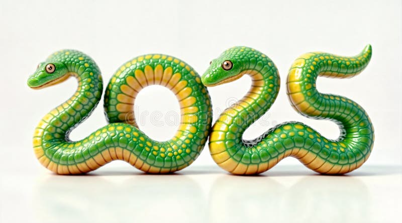 зеленые числа 2025 года с изолированной змеей на белом фоне 3d букет. символ китайского нового 2025 года иллюстрация штока