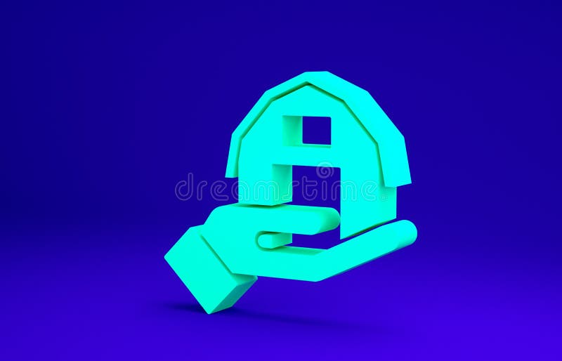 Зеленый дом в левой руки изолированном на синем фоне. Иллюстрация 3d концепции 3d минимализма представить.