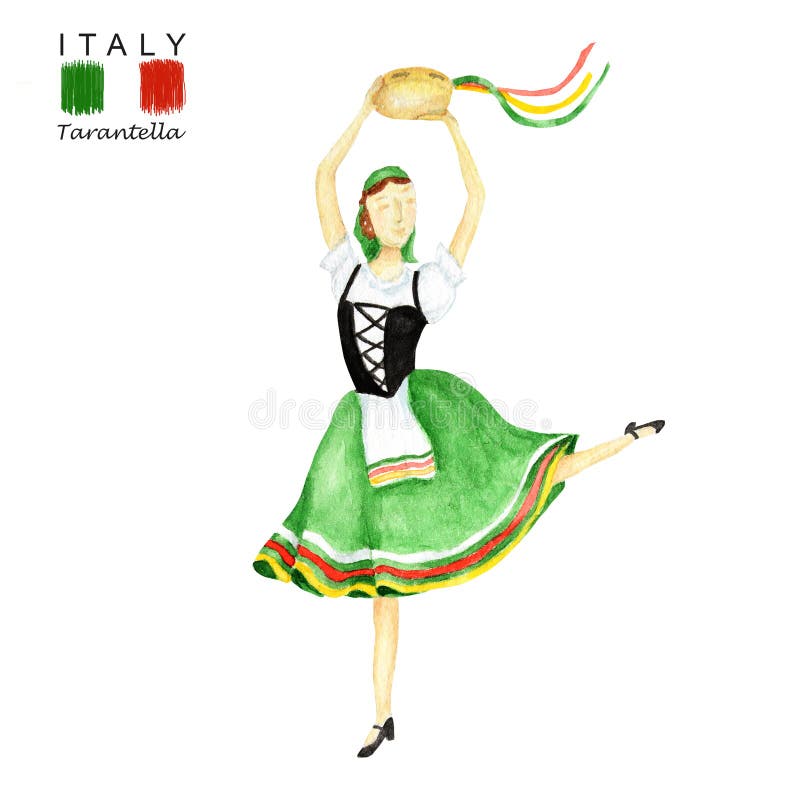 Зеленый национальный костюм танцуя итальянский tarantella с тамбурин на белой предпосылке Танцор женщины в красных людях стоковая фотография Зеленый национальный костюм танцуя итальянский tarantella с тамбурин на белой предпосылке Танцор женщины в красных людях стоковая фотография