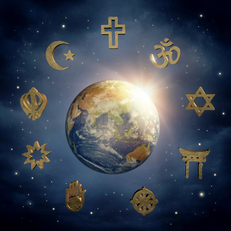 Planet Earth and religious symbols. Planet Earth and religious symbols