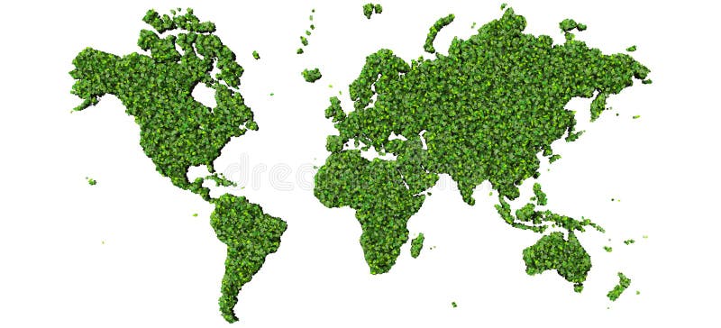 Земля, карта мира сделанная от изолированных листьев зеленого цвета на черной предпосылке 3d представляют